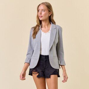 Doe & Rae 3/4 Ruffle Sleeve Solid Blazer